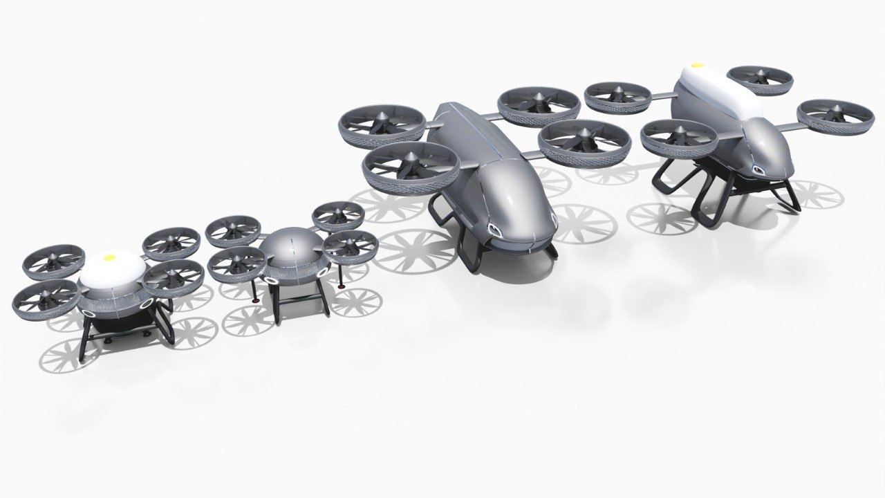 AVIASPACE eVTOL and drone development fleet shown to scale